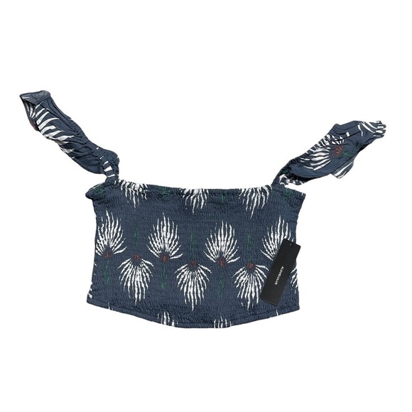 Lulu’s Blue Tropical Print Smocked Crop Top M - Picture 1 of 8